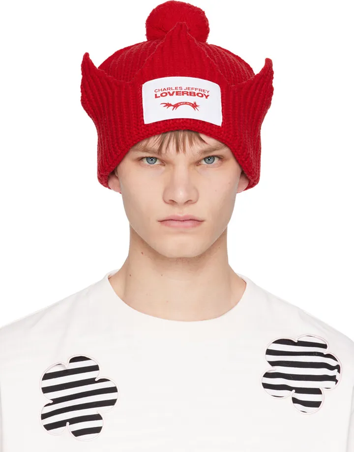 Charles Jeffrey Loverboy Red Chunky Crown Beanie