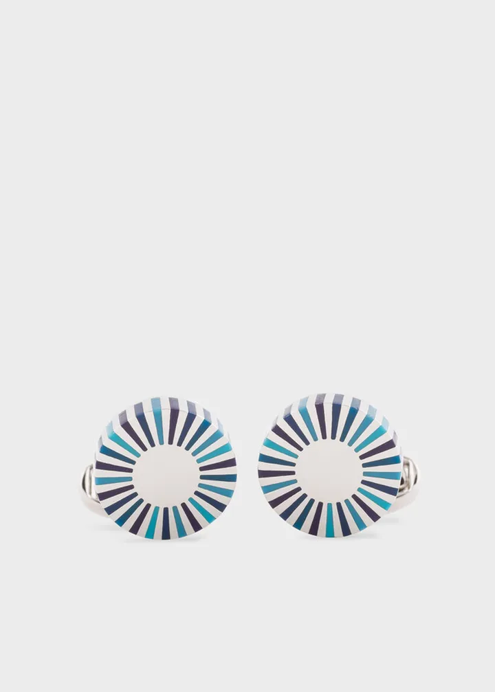 Paul Smith For University Of Nottingham - Navy Stripe Edge Circular Cufflinks