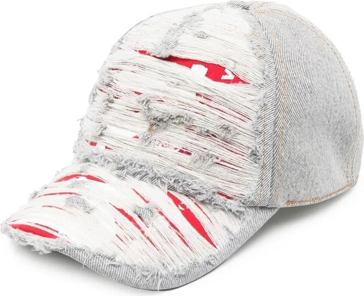 Ripped-Detail Denim Cap