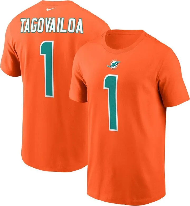 Men's Tua Tagovailoa Orange Miami Dolphins Name and Number T-shirt