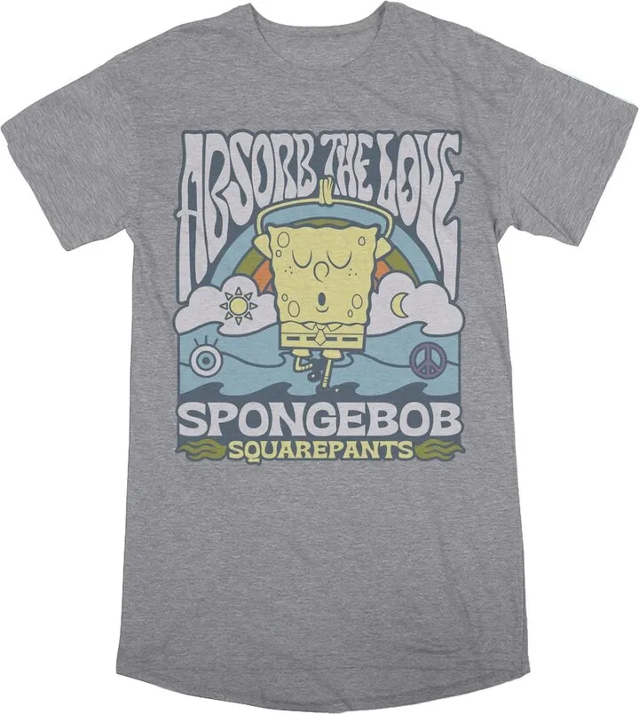 Spongebob Squarepants Yoga Women’s Heather Gray Graphic Sleep Shirt-Small
