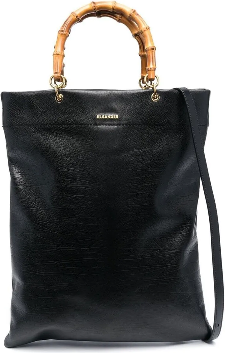 Bamboo-Handle Leather Tote Bag