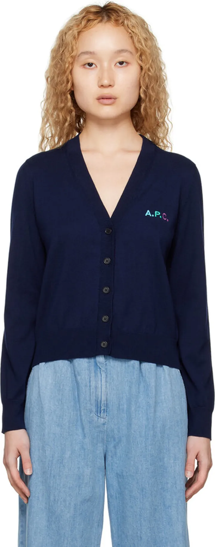 A.P.C. Navy Embroidered Cardigan