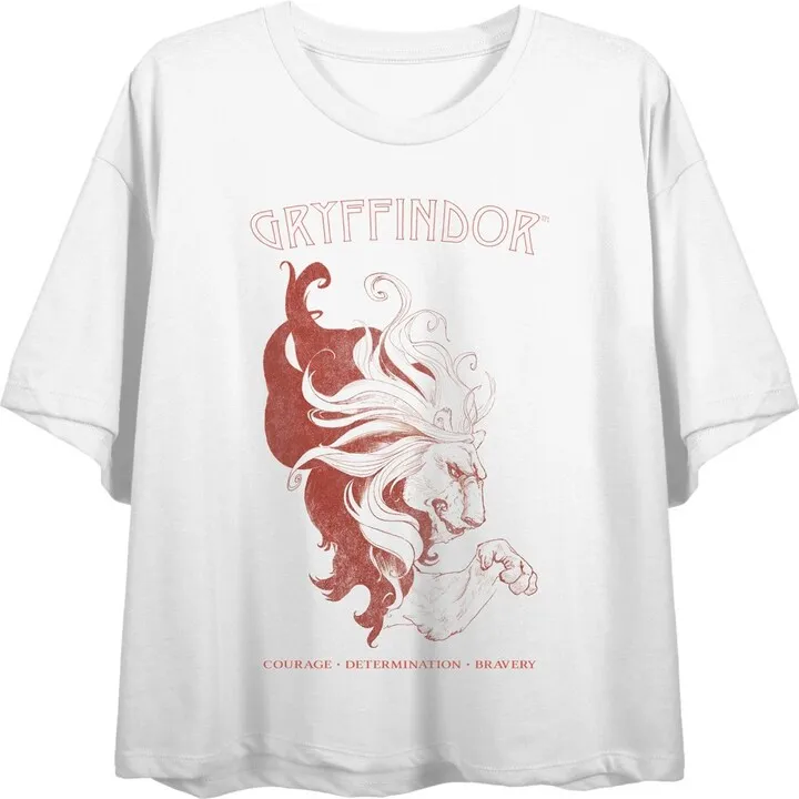 Harry Potter Gryffindor Traits Juniors White Boyfriend Crop T-shirt-Large