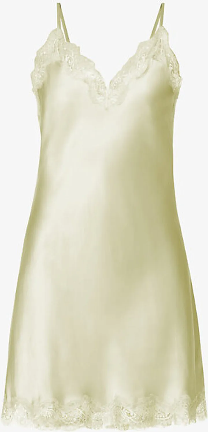 Womens Sage Scarlett ace-trimmed Silk-satin Chemise