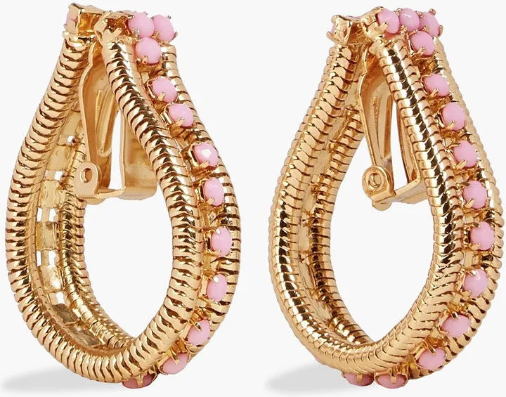 Gold-tone stone clip earrings