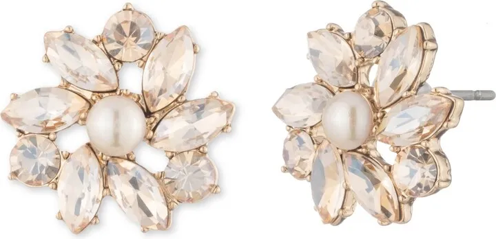 Floral Crystal Cluster Stud Earrings
