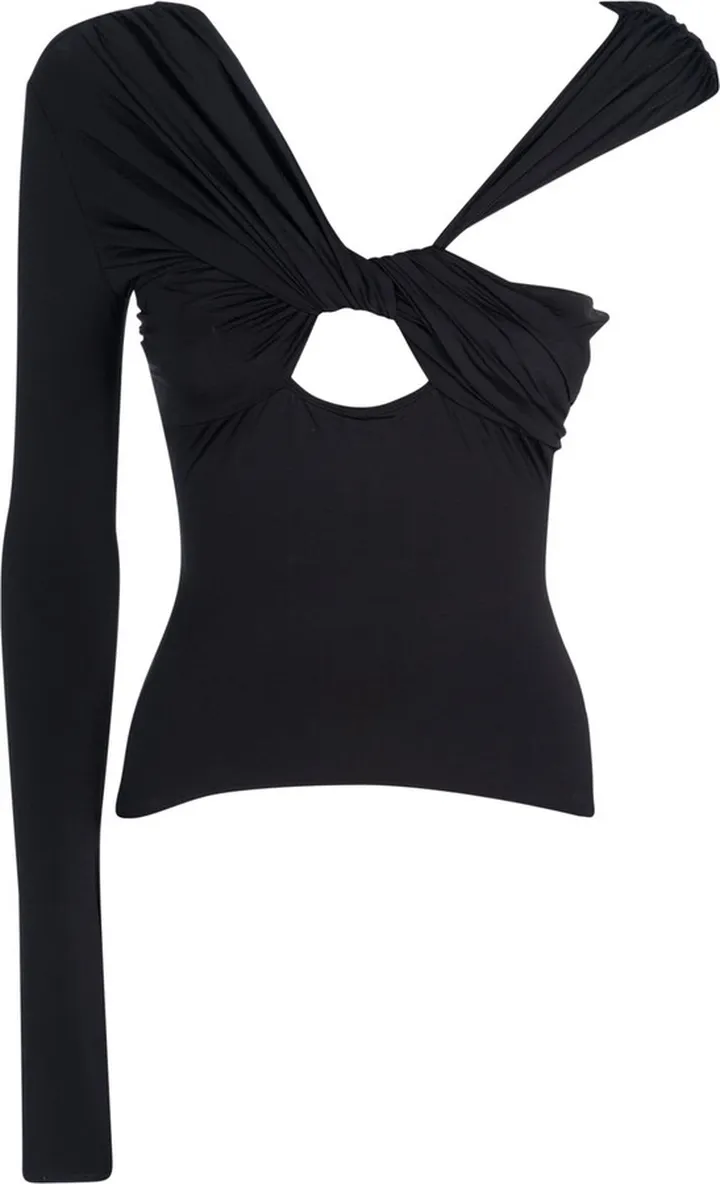 One-sleeve V-neck Draped Top