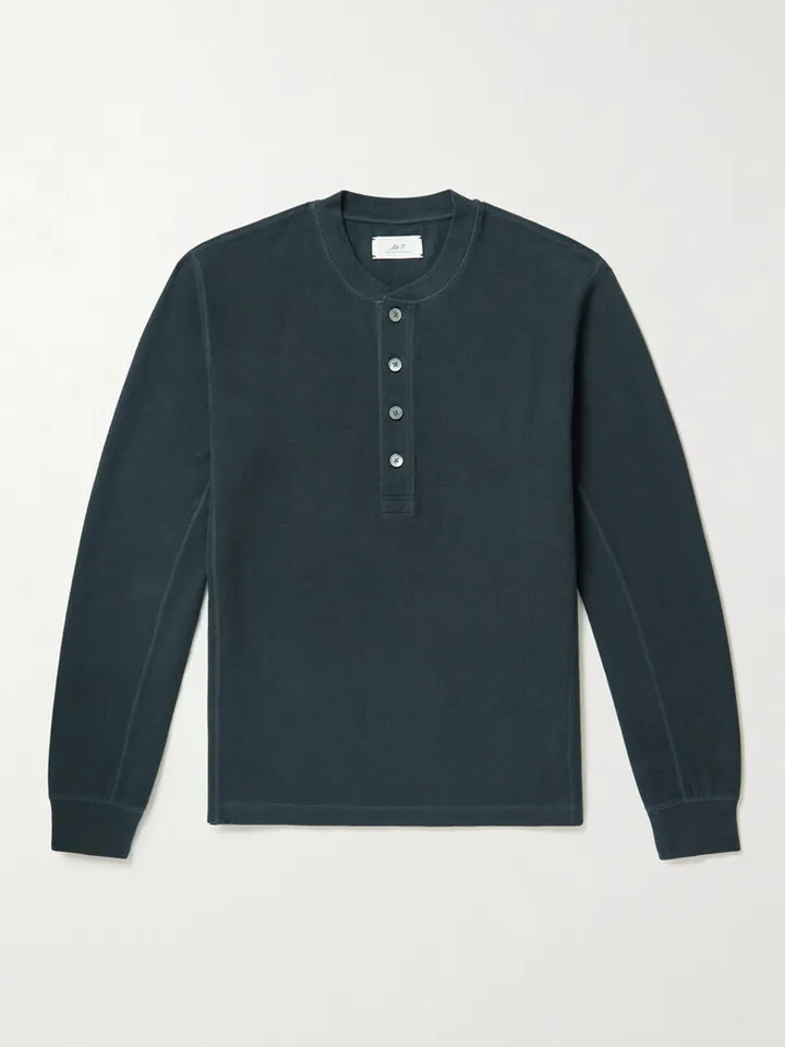 Double-Faced Ribbed Organic Cotton Henley T-Shirt