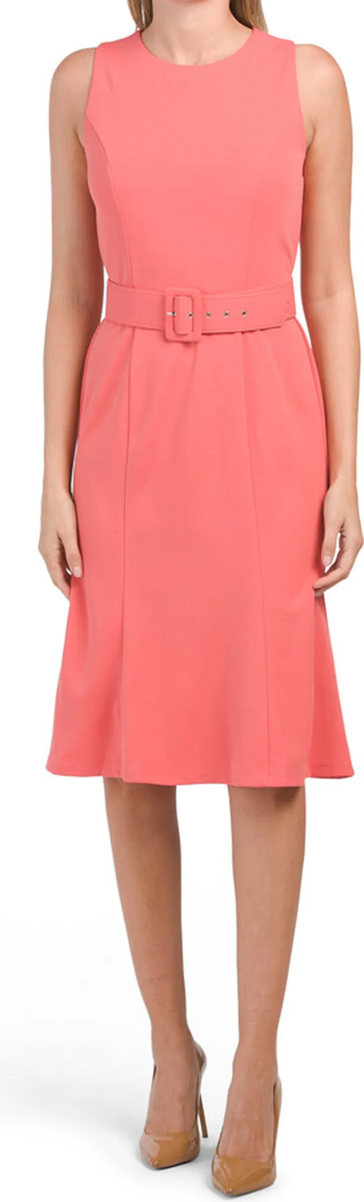 Sleeveless Fluted Sheath Dress With Belt