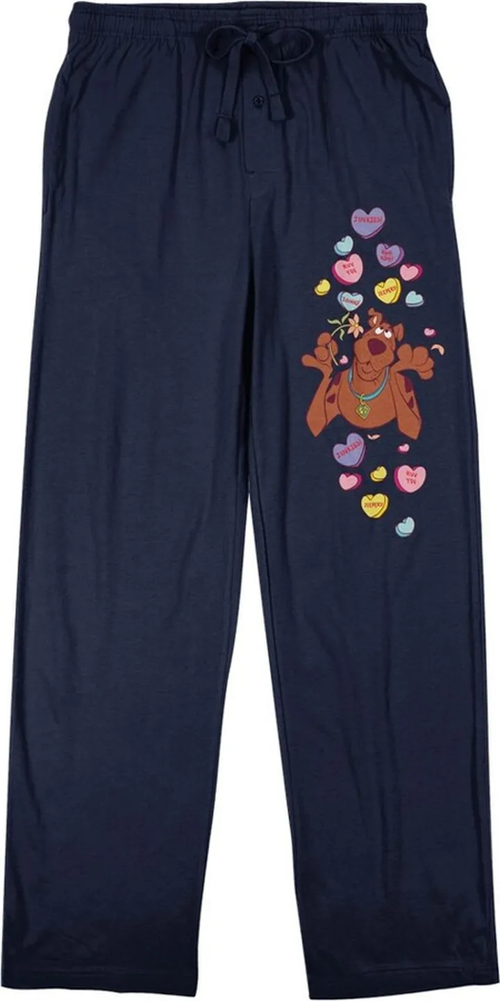 Scooby Doo Hearts Men’s Black Graphic Drawstring Sleep Pants -Small