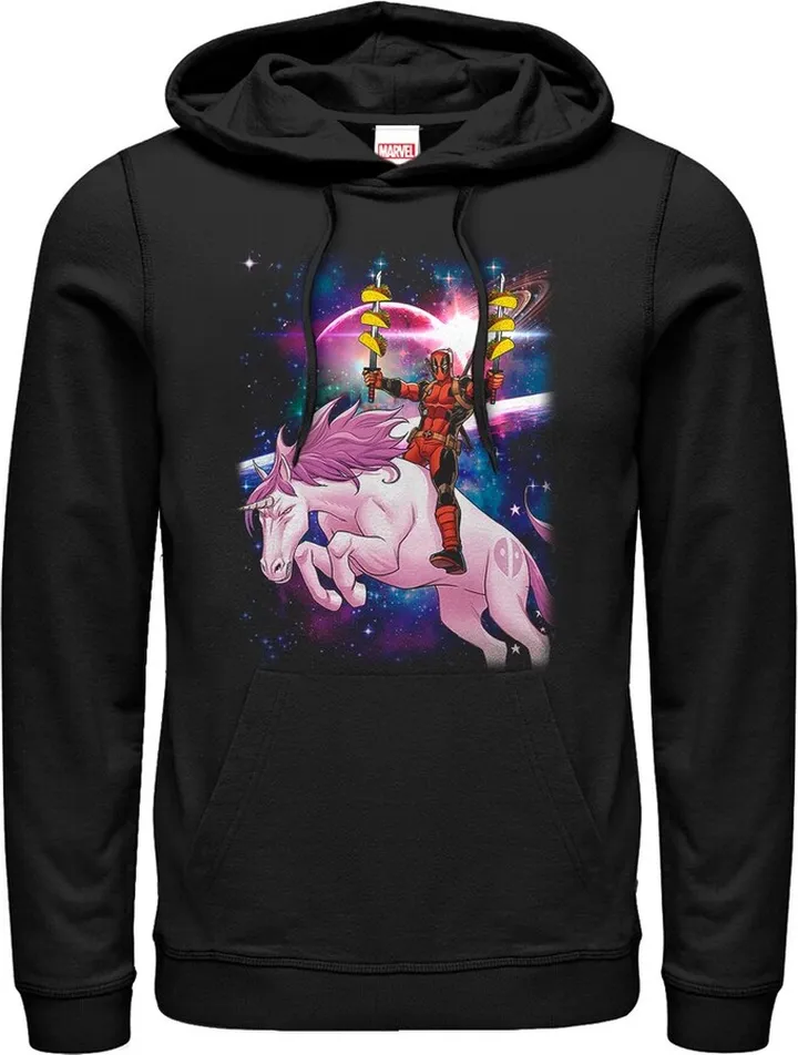 Men's Marvel Taco Deadpool on Space Unicorn Pull Over Hoodie - Black - Large