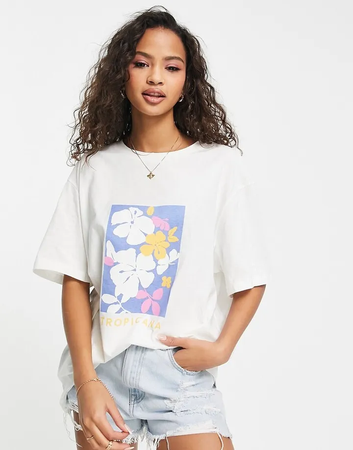 Charlie Holiday Tropicana printed boyfriend t-shirt in white