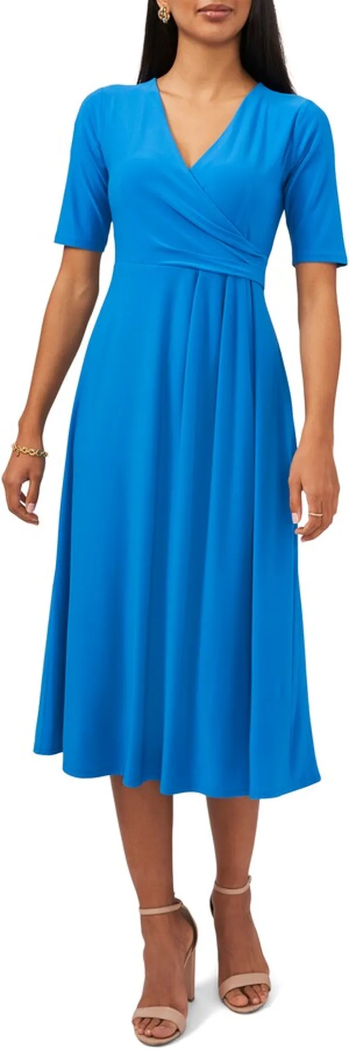 Surplice Faux Wrap Midi Dress