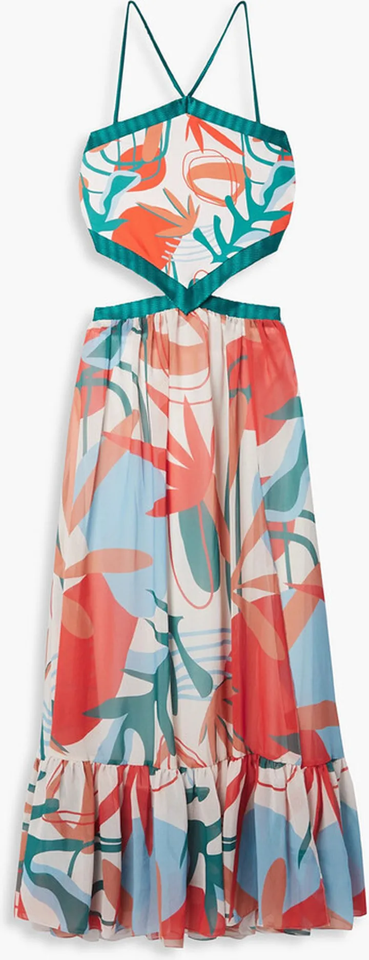 Rio cutout printed georgette and stretch-jersey maxi dress