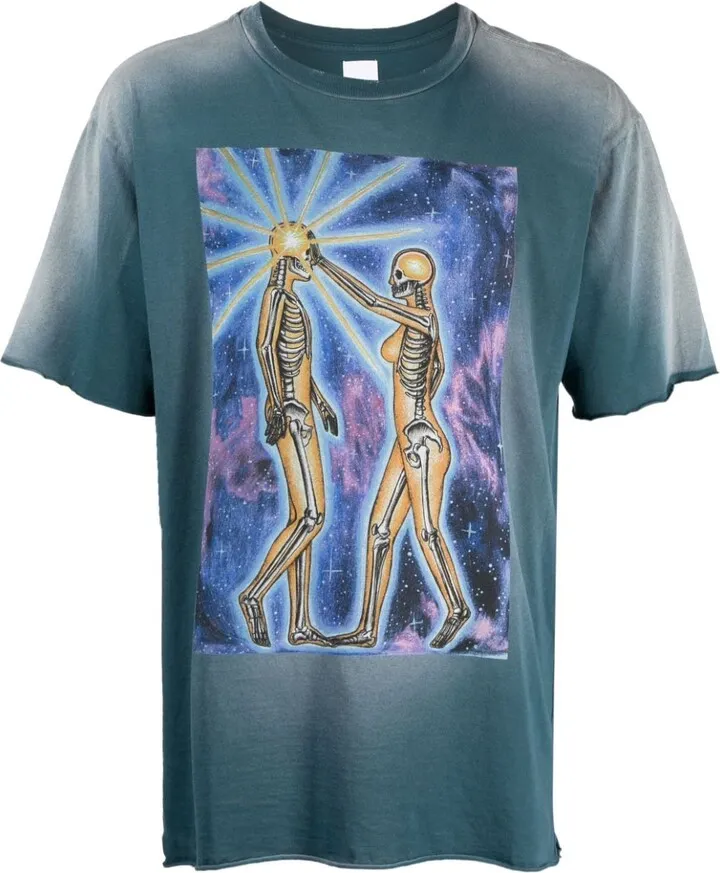 graphic-print raw-cut cotton T-shirt