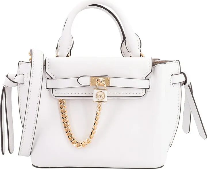 Leather handbag with metal logoed detail