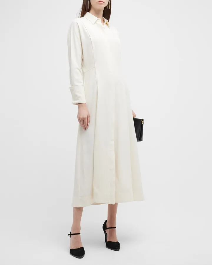 Long-Sleeve Paneled Midi Shirtdress