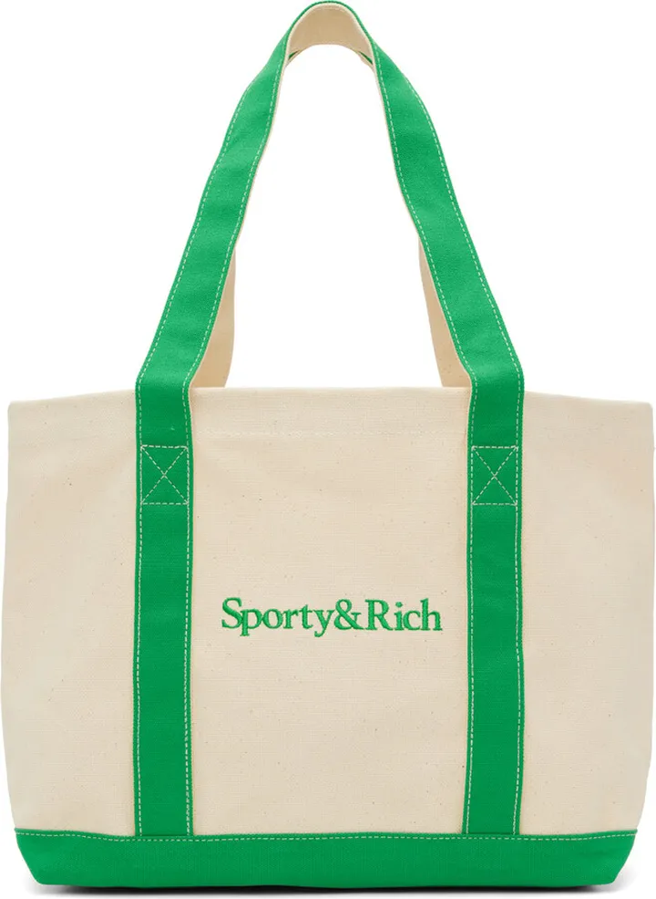 Sporty & Rich Off-White & Green Serif Two-Tone Tote