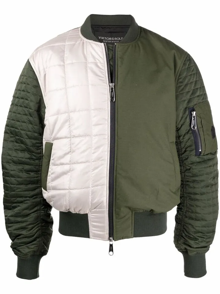 Mister logo-embroidered panelled bomber jacket