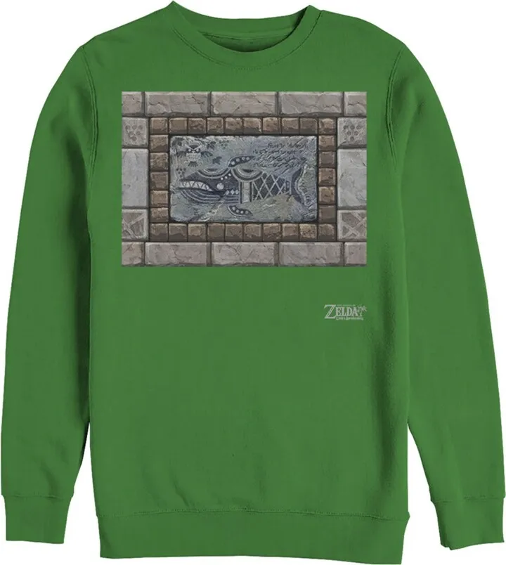 Men's Nintendo Legend of Zelda Link's Awakening Whale Stone Tablet Sweatshirt - Kelly Green - Small