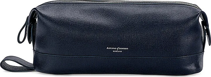 Navy Men's Classic Leather Washbag