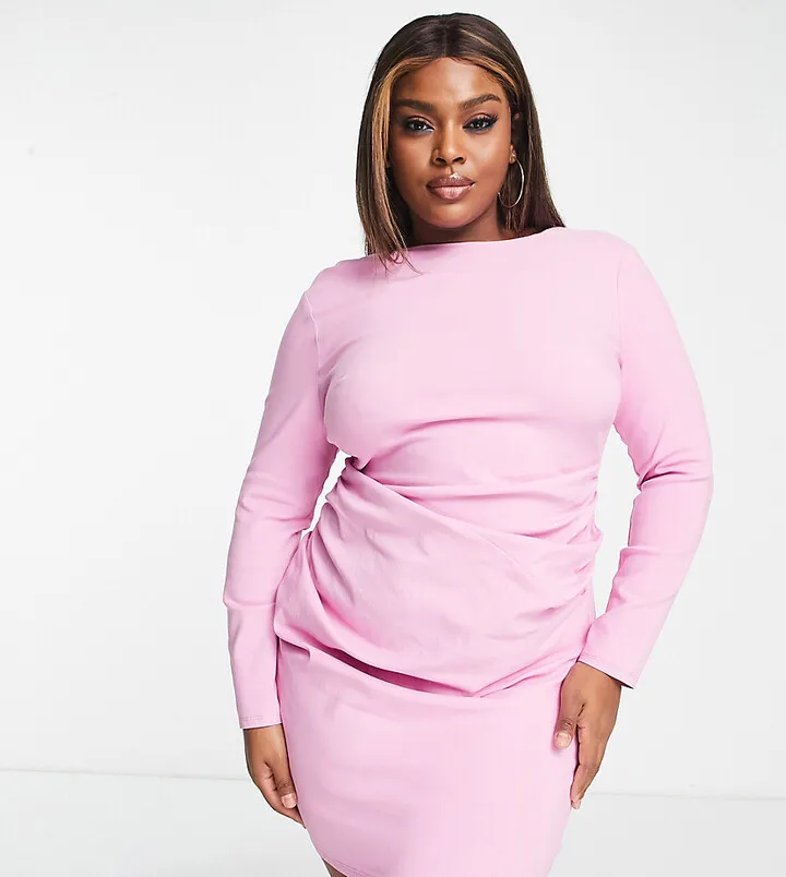 ASOS DESIGN Curve long sleeve structured mini dress with pleat detail