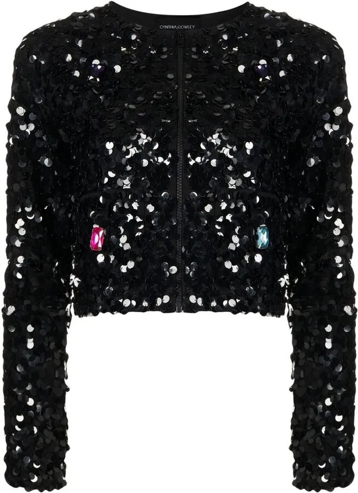 Sequin-Embellished Zip Bomber Jacket