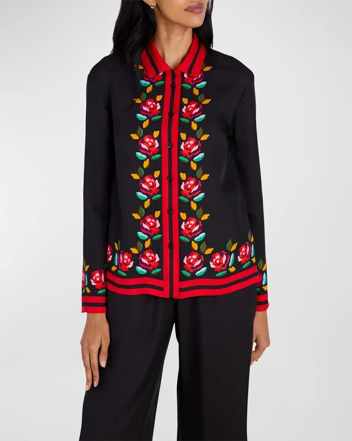Rose-Print Silk-Blend Shirt