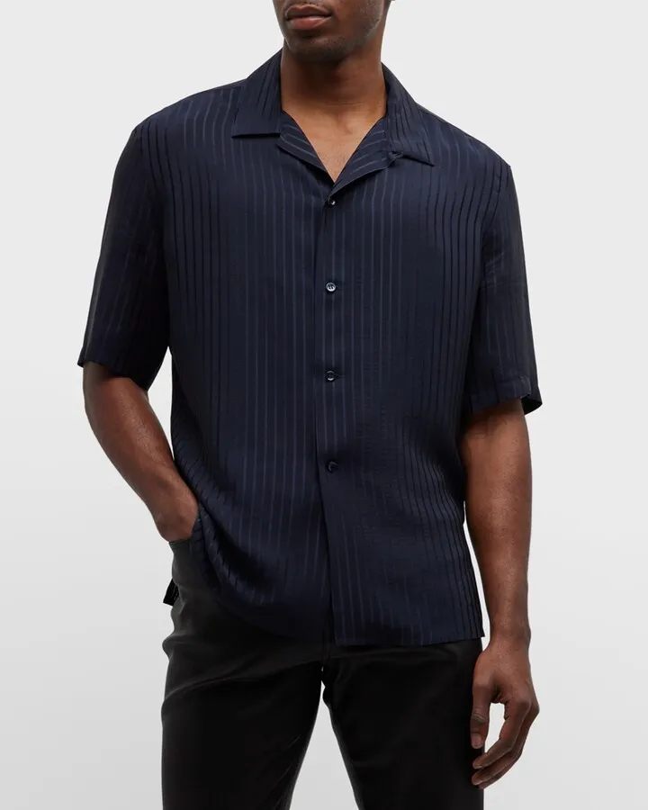 Men's Jacquard Stripe Silk Camp Shirt