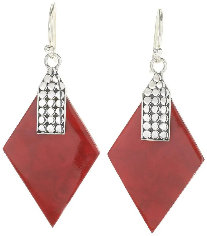 Stainless Steel Coral Diamond Shaped Dangle Earrings