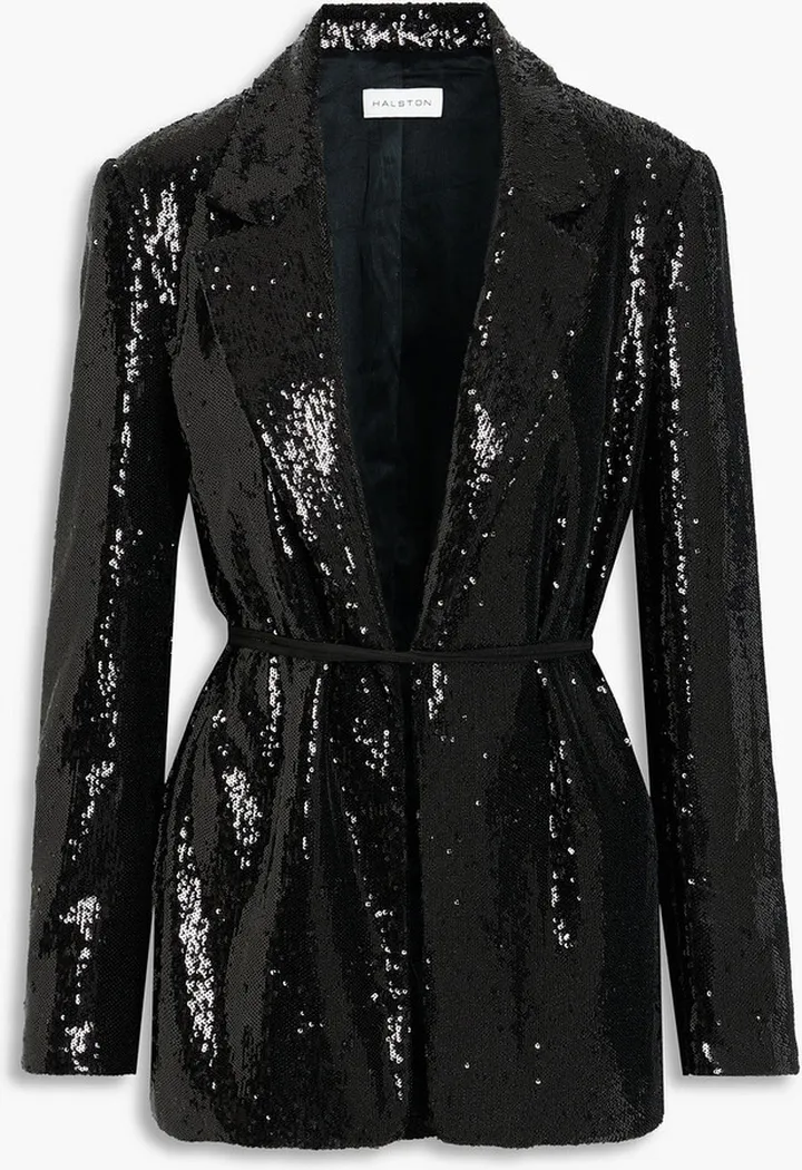 Belted sequined woven blazer