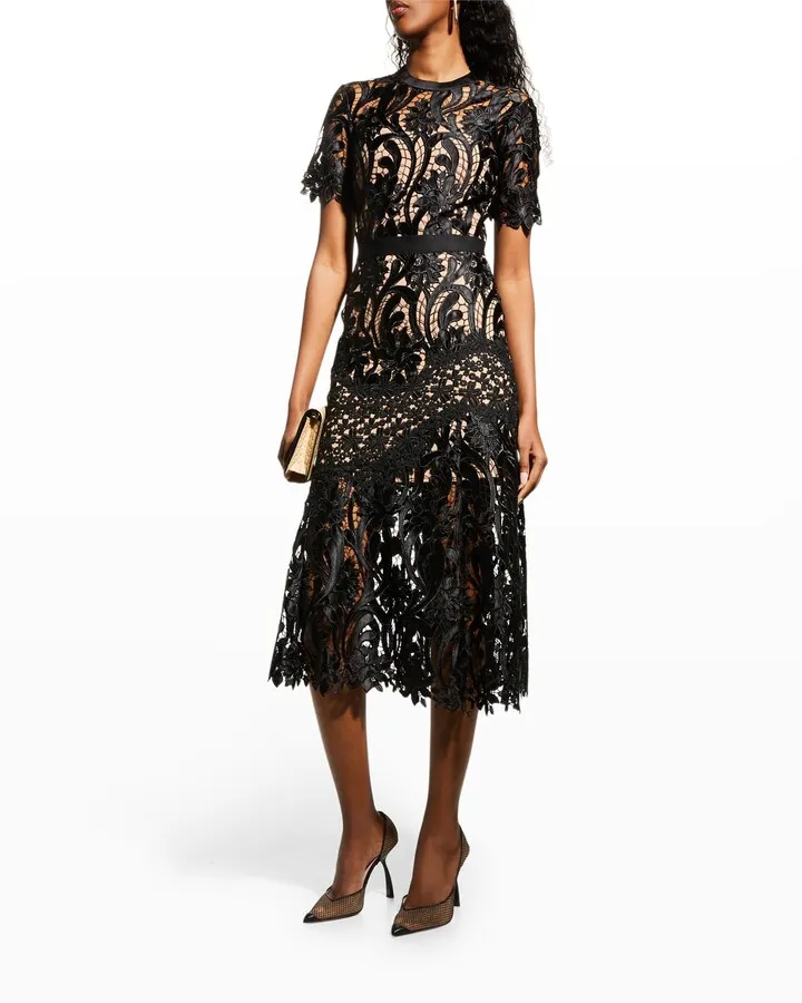 Prairie Cutwork Lace Midi Dress