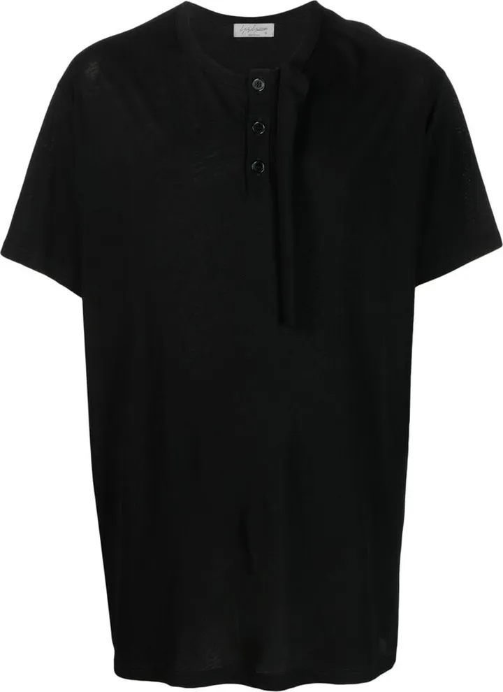 button-placket cotton T-shirt