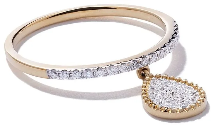18kt yellow gold Mye pear beading pave diamond ring