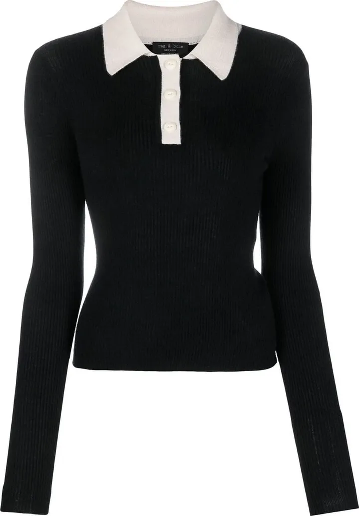 Two-Tone Cashmere Polo Top