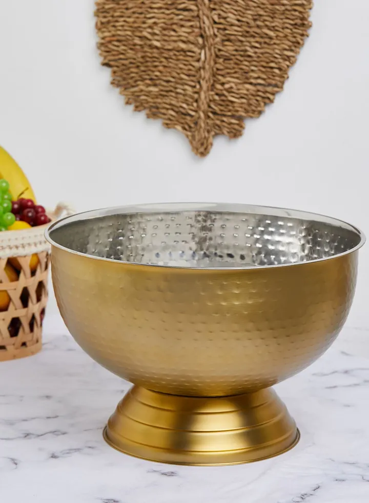 Ankara Large Antique Gold Hammered Ice Bucket