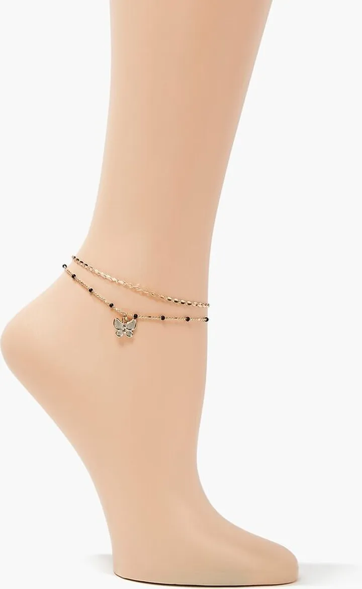 Butterfly Charm Layered Anklet