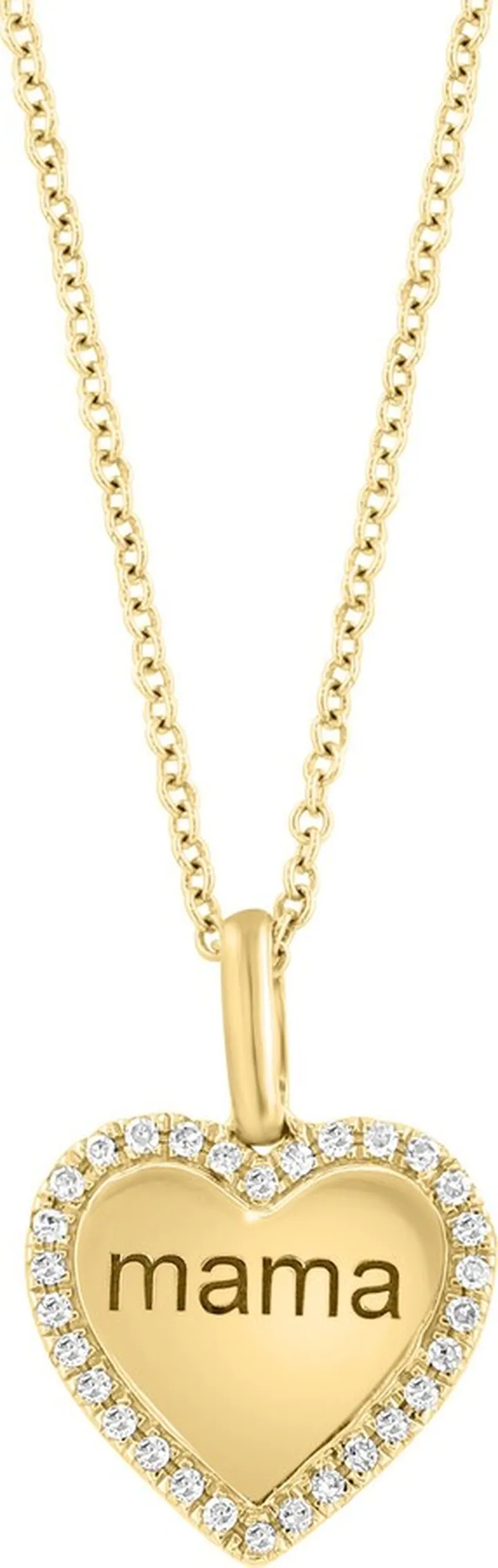 14K Yellow Gold Diamond Mama Heart Pendant Necklace - 0.15 ctw.