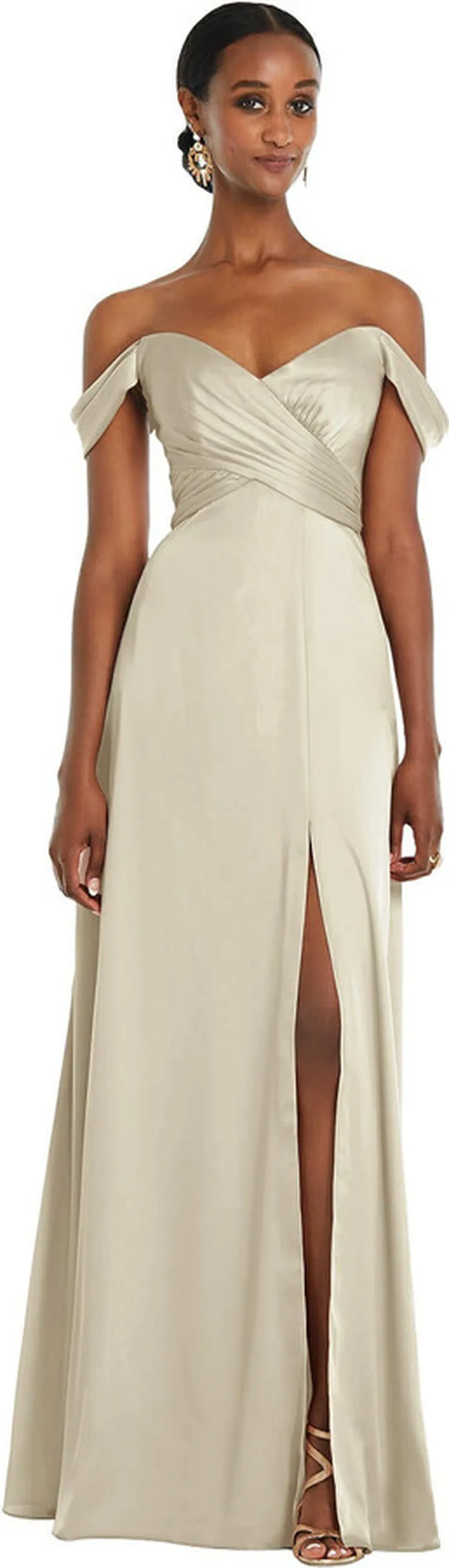 Off-the-Shoulder Flounce Sleeve Empire Waist Gown