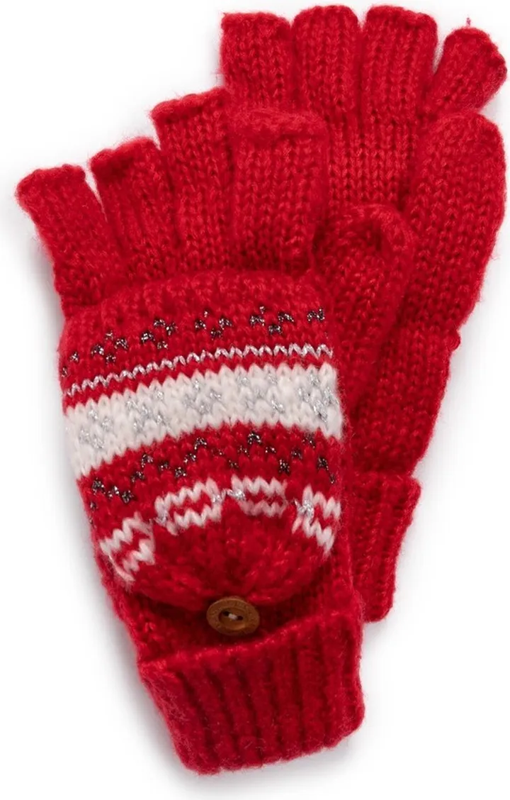 MUK LUKS Women's Mixed Yarn Flip Mittens-Poppy OS
