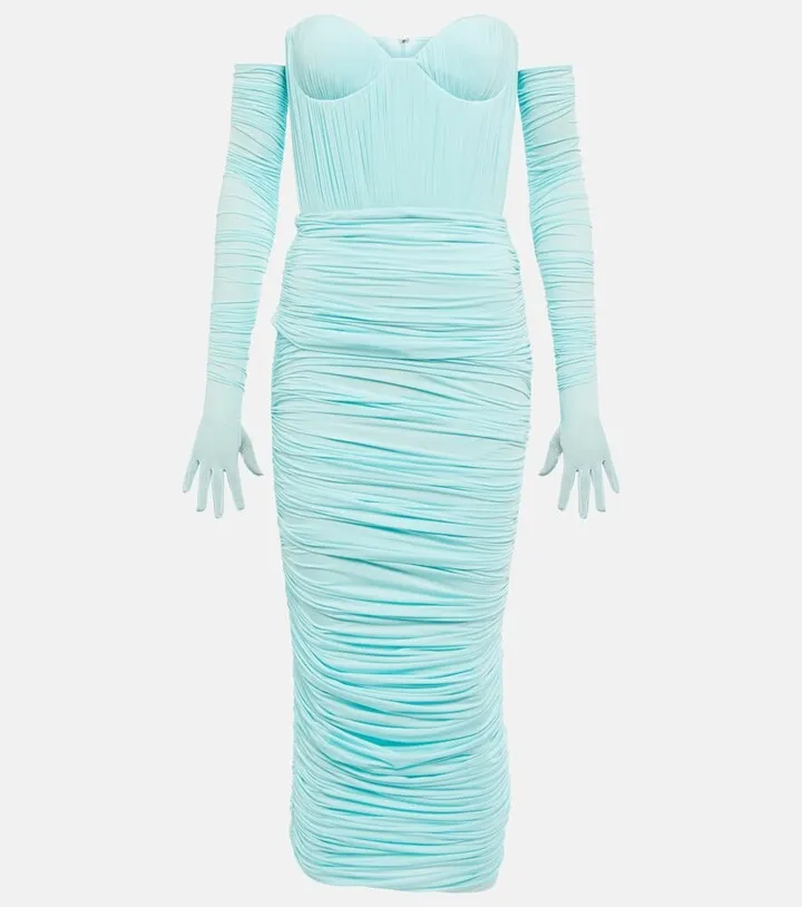 Prescott ruched midi dress with gloves