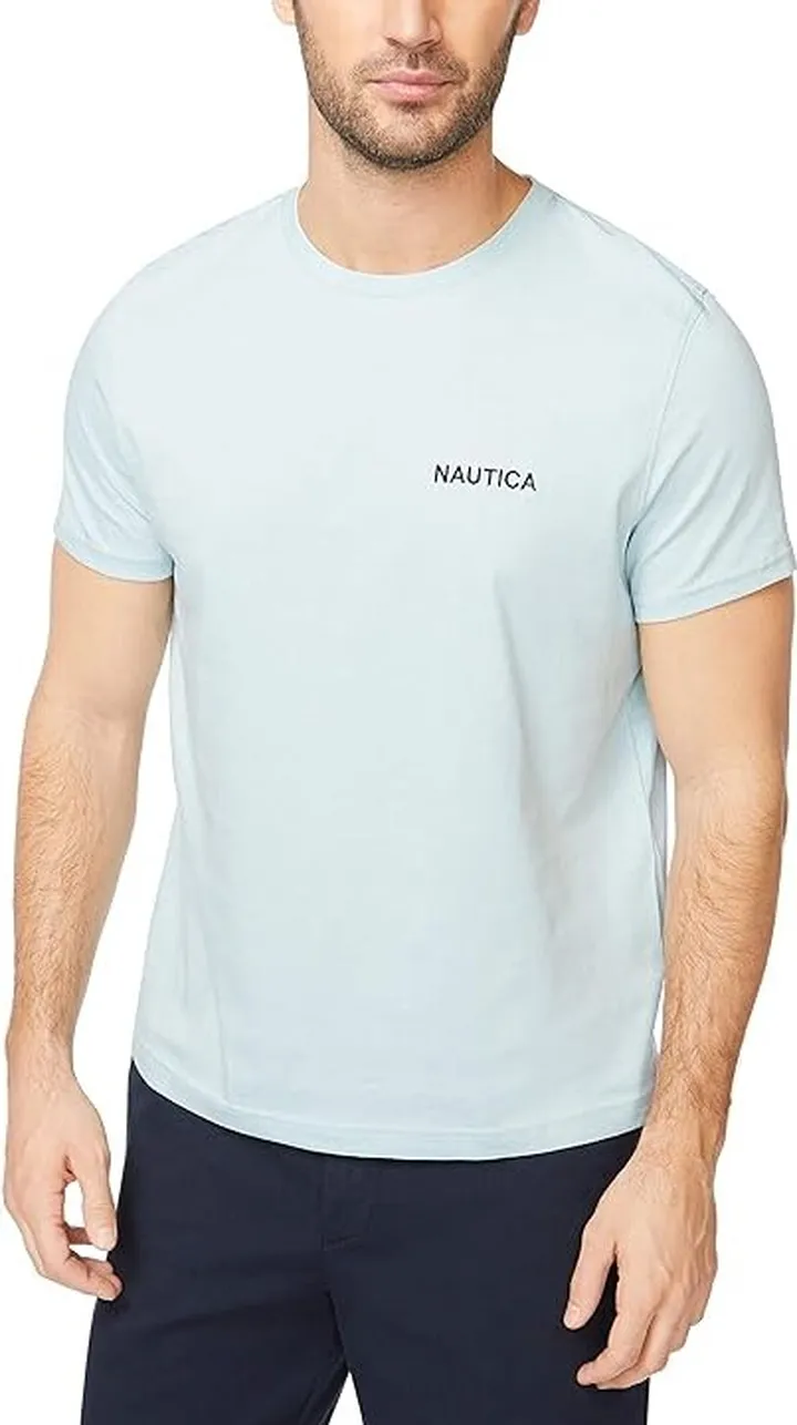 Nautica Men's Short Sleeve Solid Crew Neck T-Shirt (Bay Blue Solid) Men's T Shirt