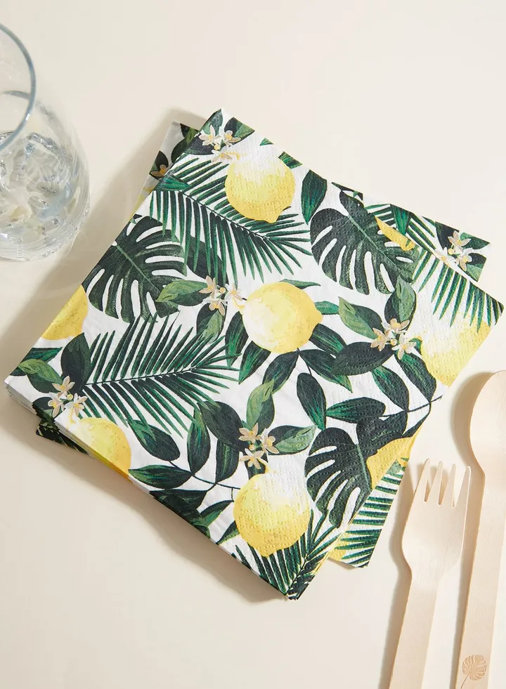Tropical Fiesta Palm Lemon 33Cm Napkin, 20Pk