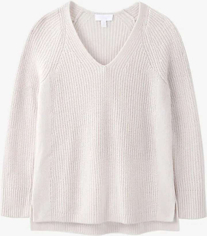 Womens Petal Pink V-neck Long-sleeved Ribbed Wool and Alpaca-blend Jumper