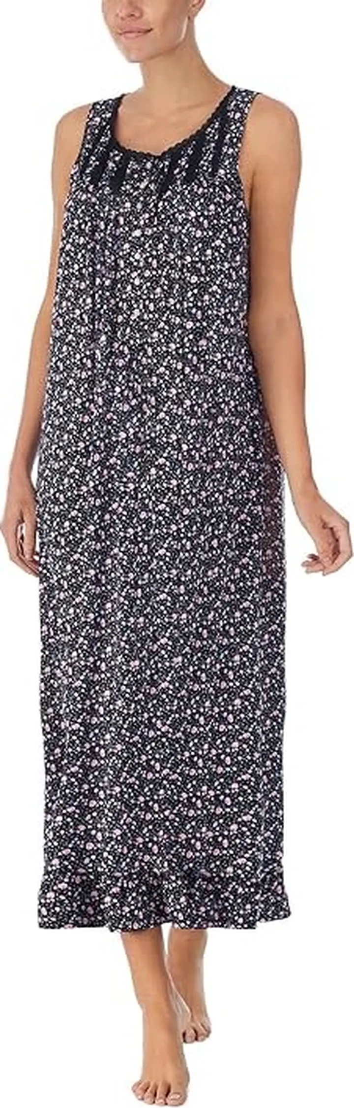 Eileen West Sleeveless Ballet Gown (Black Rosebud Floral) Women's Pajama
