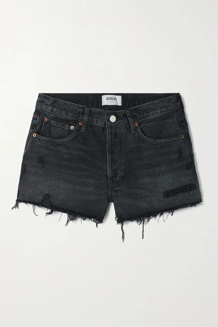 AGOLDE - Parker Distressed Denim Shorts - Black