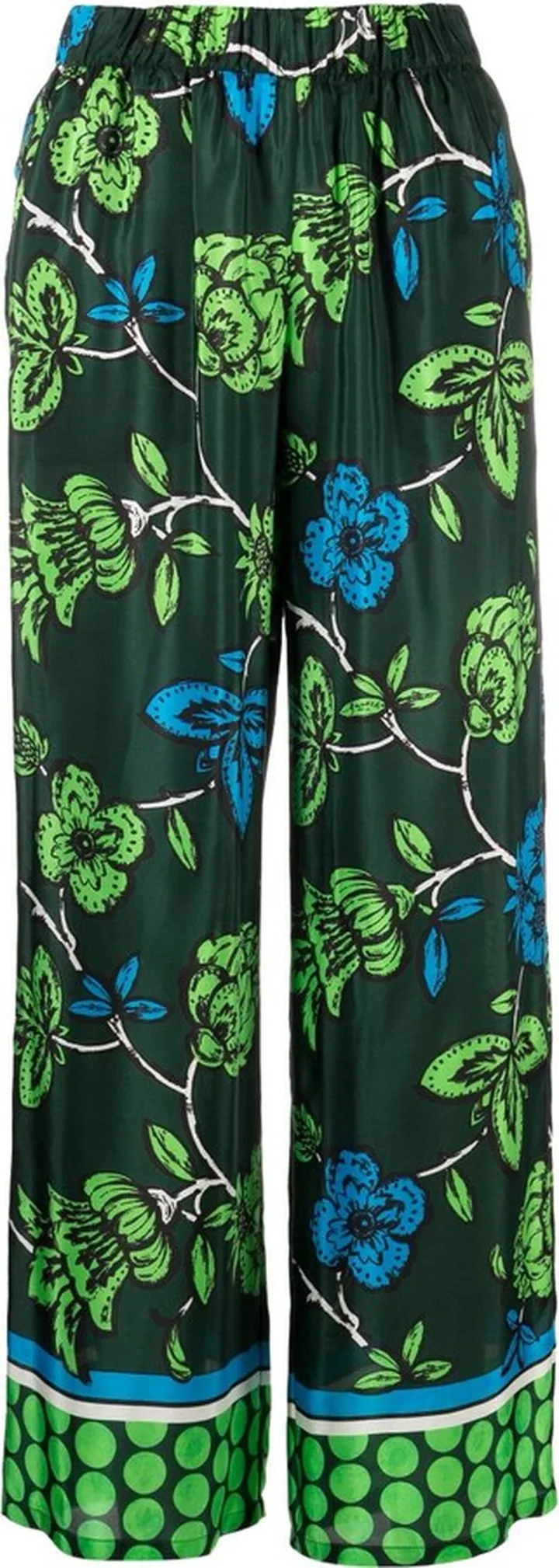 Floral-Print Silk Trousers