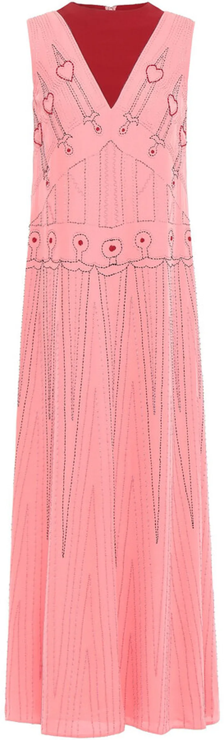 Bead-embellished embroidered two-tone silk-crepe midi dress