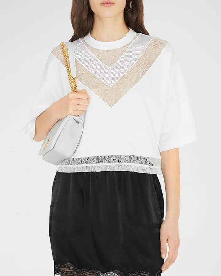 Lace V Paneled Boxy T-Shirt